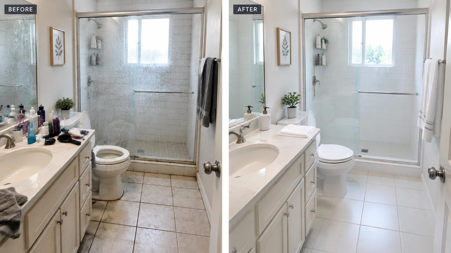 Bathroom before and after example cleaning