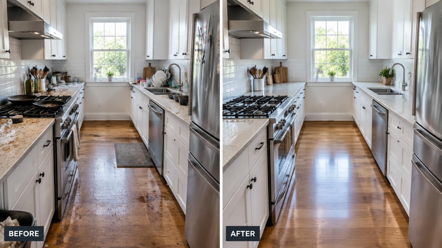 Kitchen before and after example cleaning